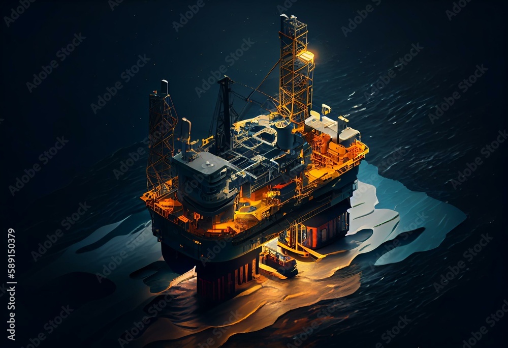 Isometric Deepwater drilling for production oil and gas, Oil and gas industry. Floating drilling pla