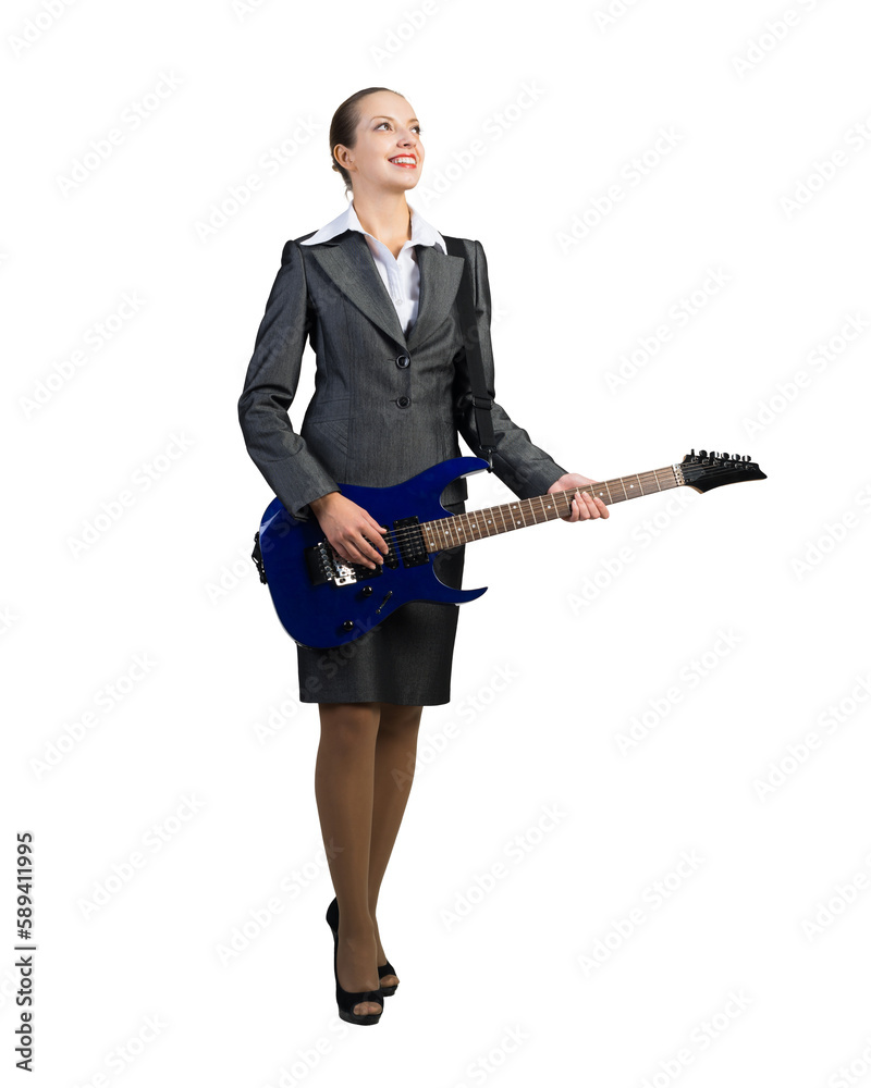 Business woman with electric guitar