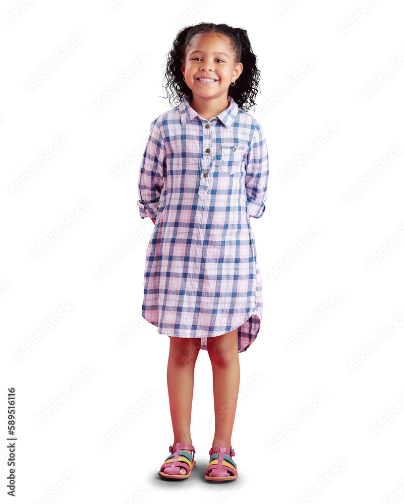 Portrait of a happy African girl, wearing a pretty dress and smiling with beautiful curly hair. Bira