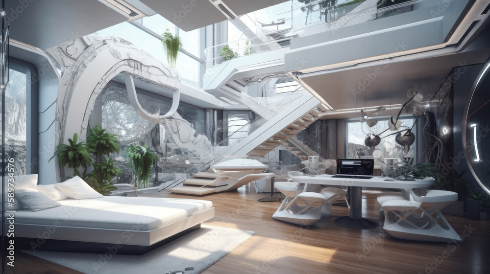 Modern interior in bionic style. Generative AI