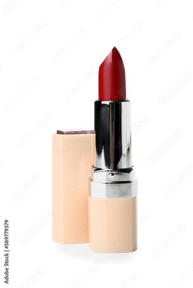 Red lipstick on white background