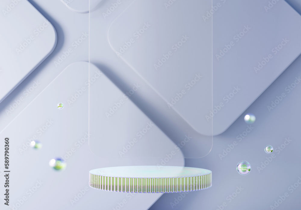 3D rendering cosmetic platform podium with crystal caustic product presentation background