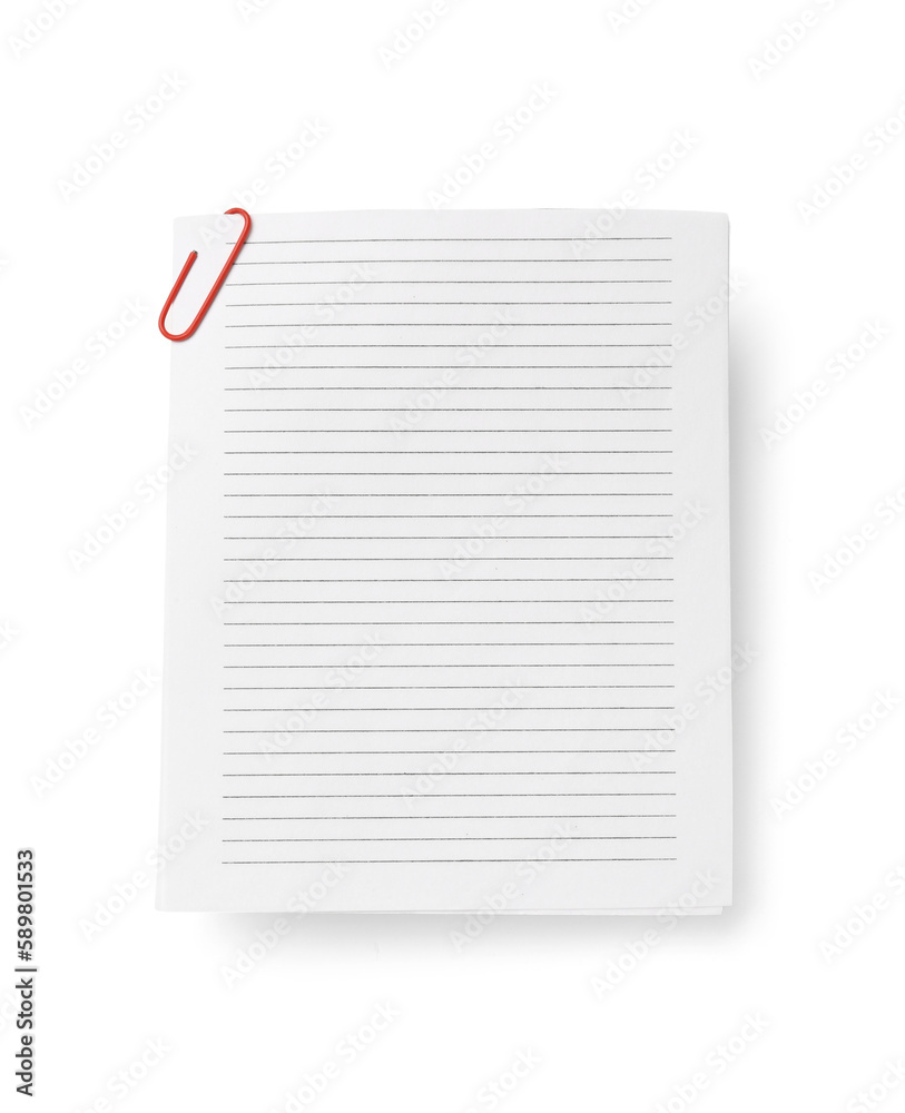 Paper sheet with clip on white background