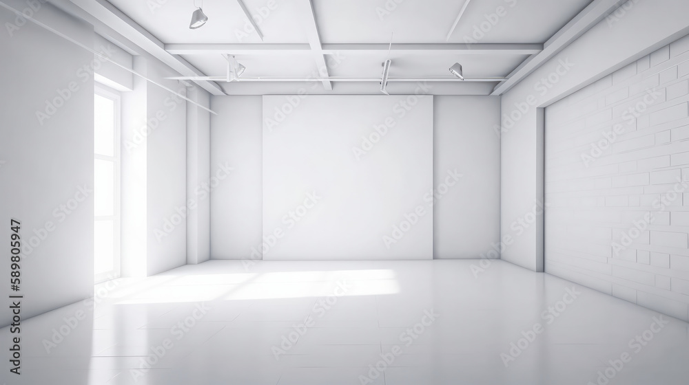 Empty white studio room. Illustration AI Generative.