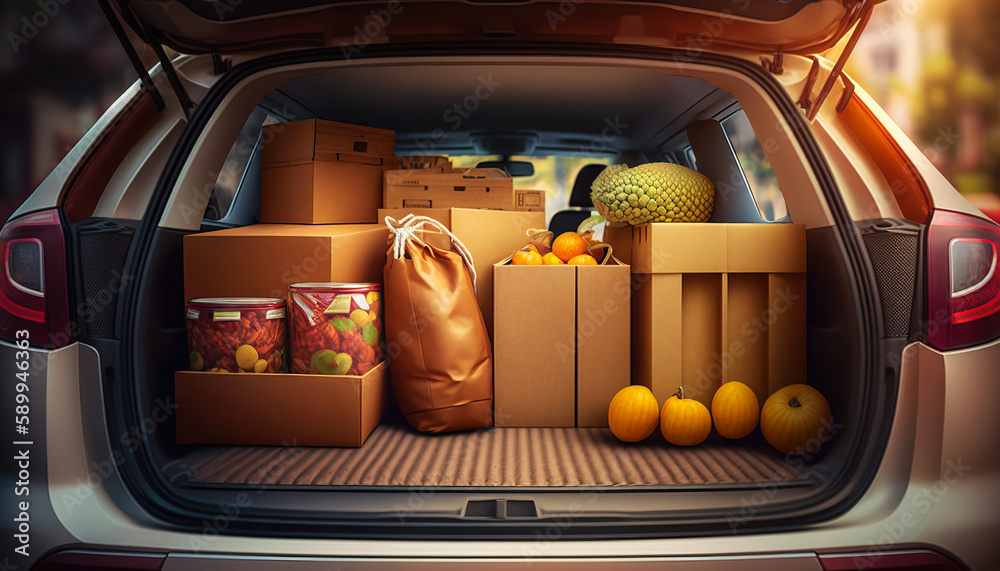 Freshness Guaranteed: Farm-Fresh Goods Ready for Delivery in the Car Trunk - ai generated