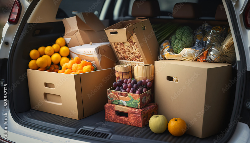 Freshness Guaranteed: Farm-Fresh Goods Ready for Delivery in the Car Trunk - ai generated