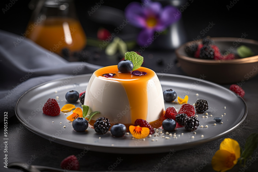 Panna cotta dessert. Illustration AI Generative.