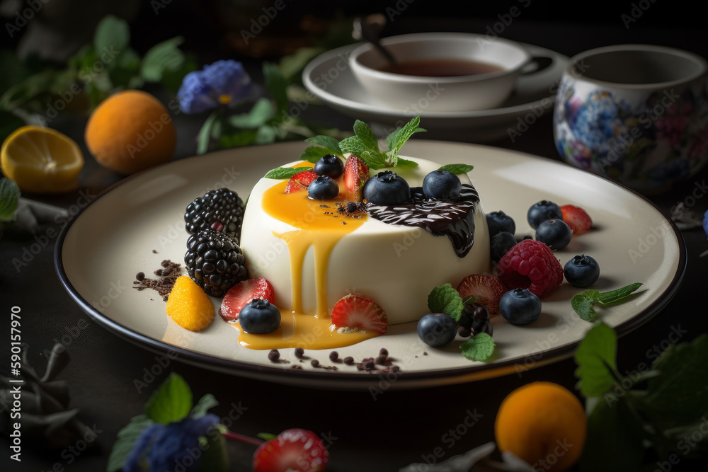 Panna cotta dessert. Illustration AI Generative.