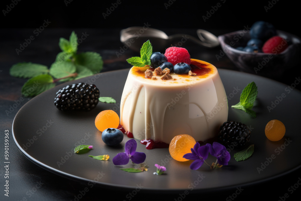 Panna cotta dessert. Illustration AI Generative.