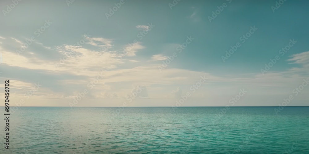 Panorama landscape of empty tropical turquoise sea and sky blue background. Generative AI