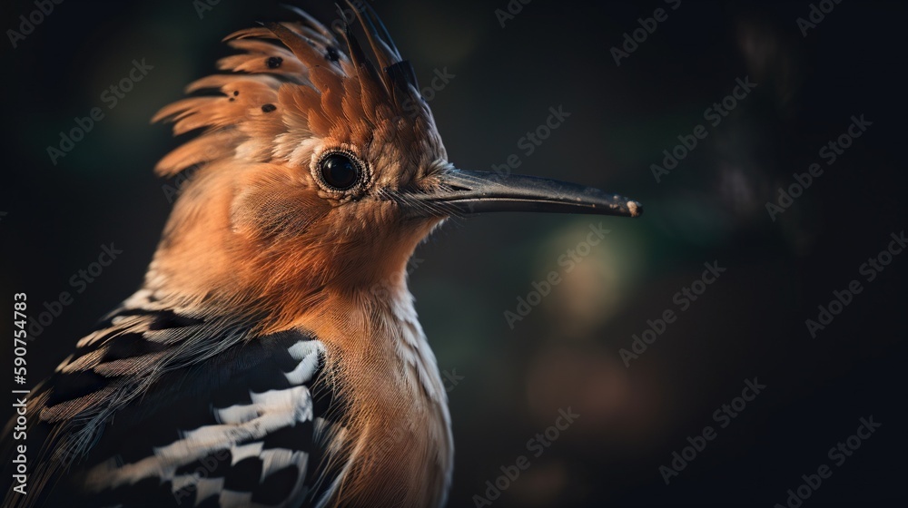 Hoopoe bird close up with forest background. Generative AI