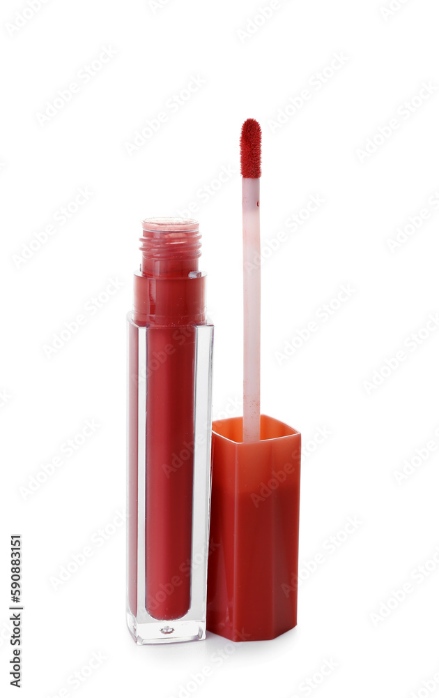 Beautiful liquid lipstick on white background