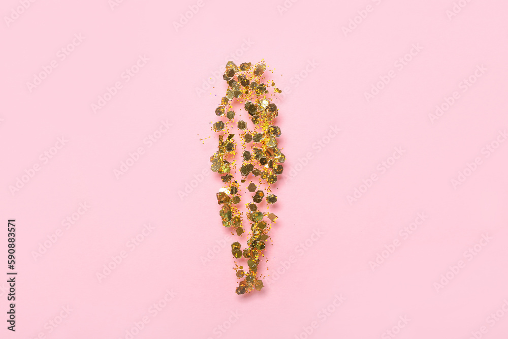 Golden glitter stroke on pink background