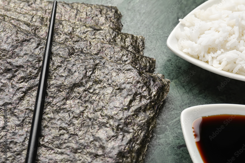 Nori sheets on table, closeup