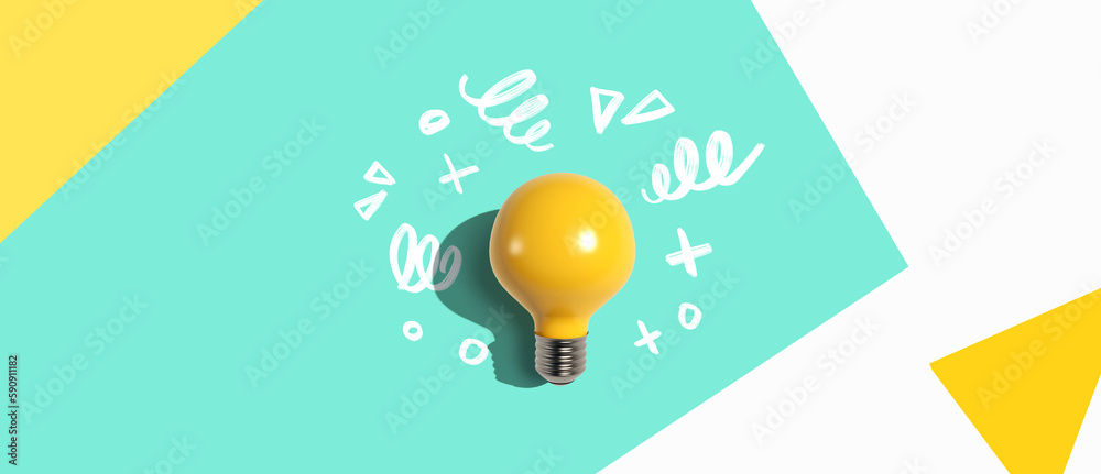 Idea light bulb with hand drawing sketch - Flat lay