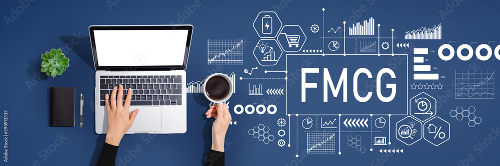 FMCG - Fast Moving Consumer Goods theme with person using a laptop computer