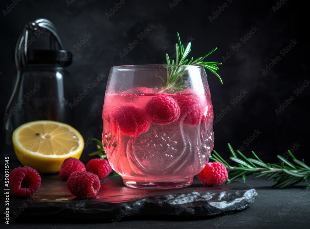 Raspberry cocktail. Illustration AI Generative.