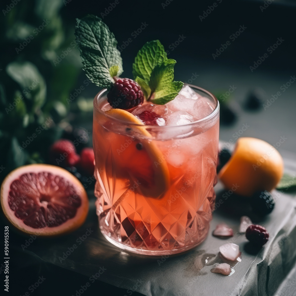 Summer cocktail. Illustration AI Generative.