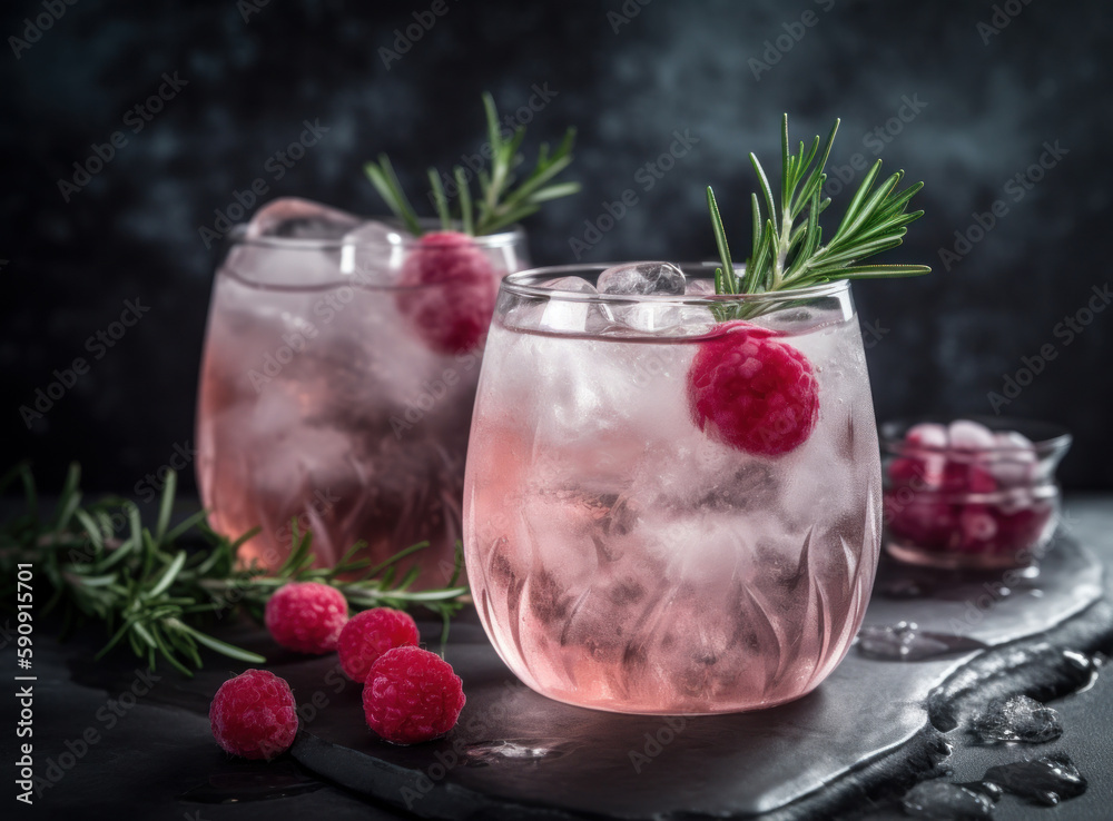 Raspberry cocktail. Illustration AI Generative.