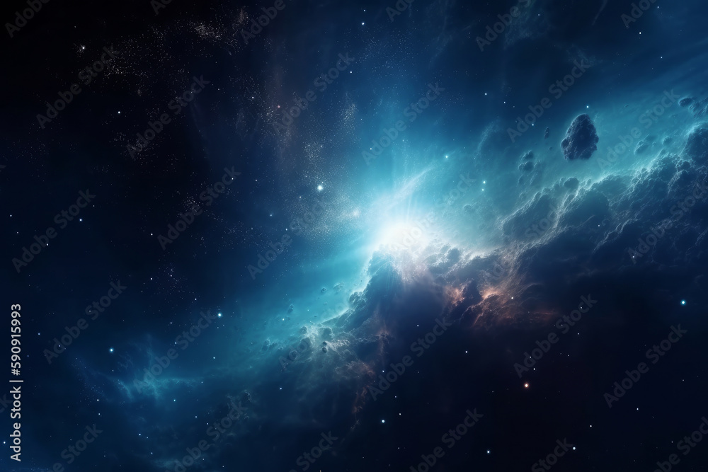 Blue space background. Illustration AI Generative.