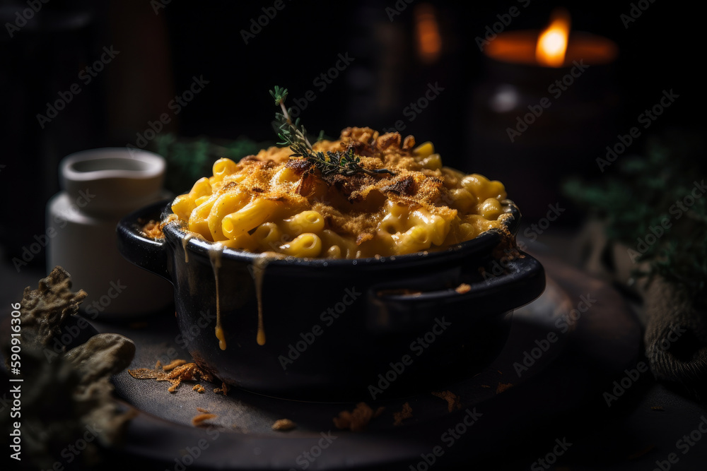 Baked macaroni and cheese Illustration AI Generative