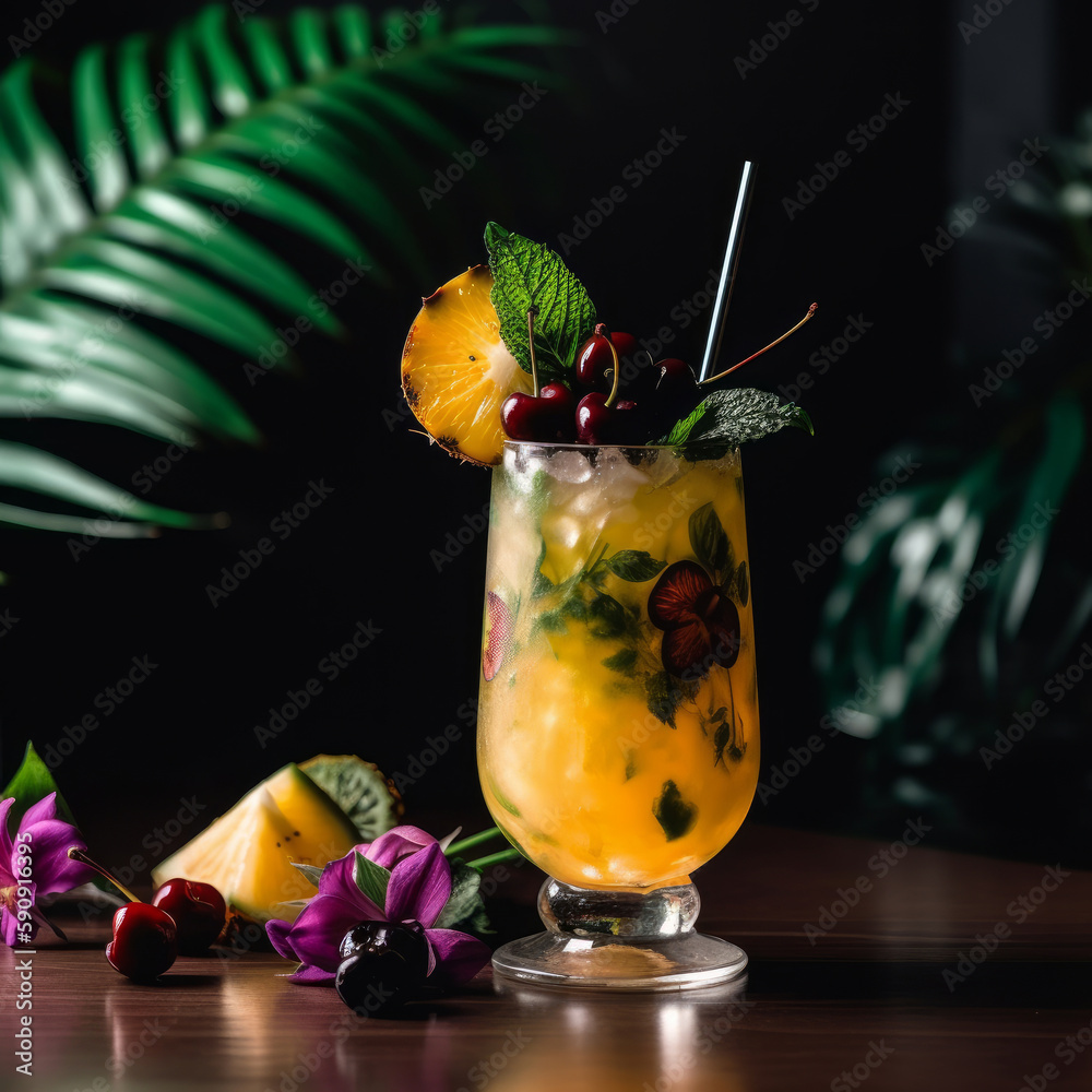 Summer cocktail. Illustration AI Generative.