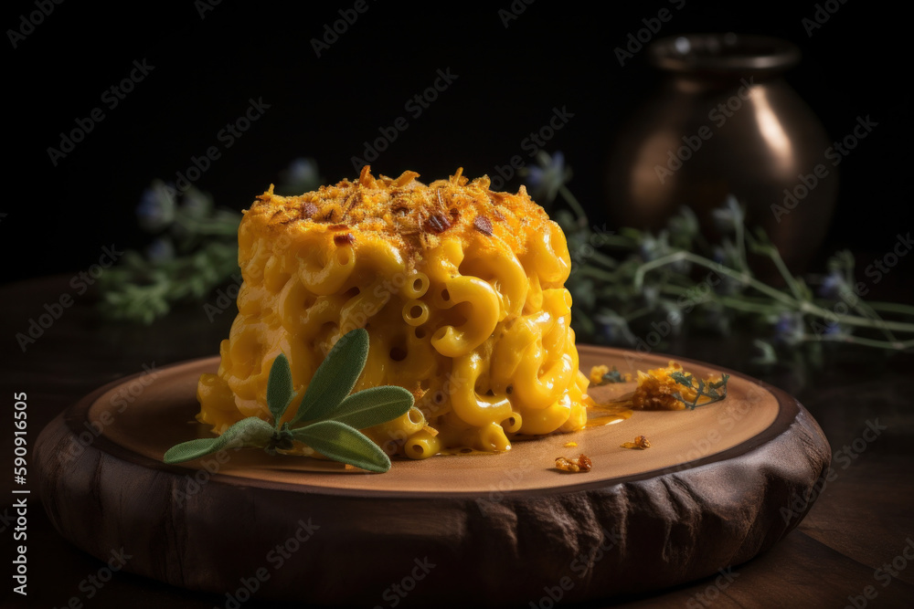 Baked macaroni and cheese Illustration AI Generative