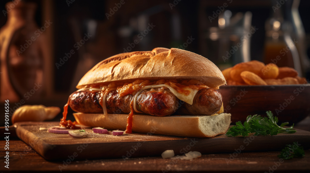 Argentine sausage sandwich Illustration AI Generative.