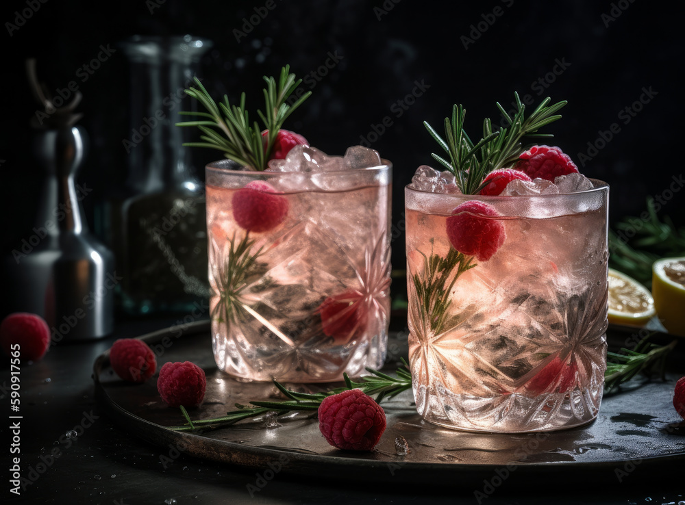 Raspberry cocktail. Illustration AI Generative.