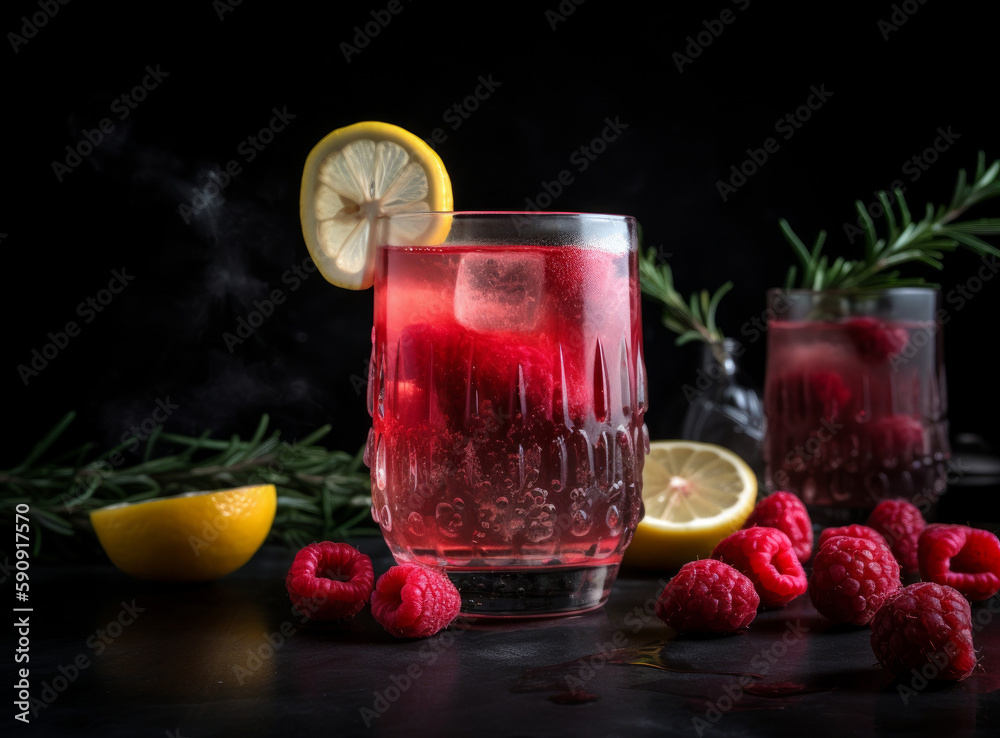 Raspberry cocktail. Illustration AI Generative.