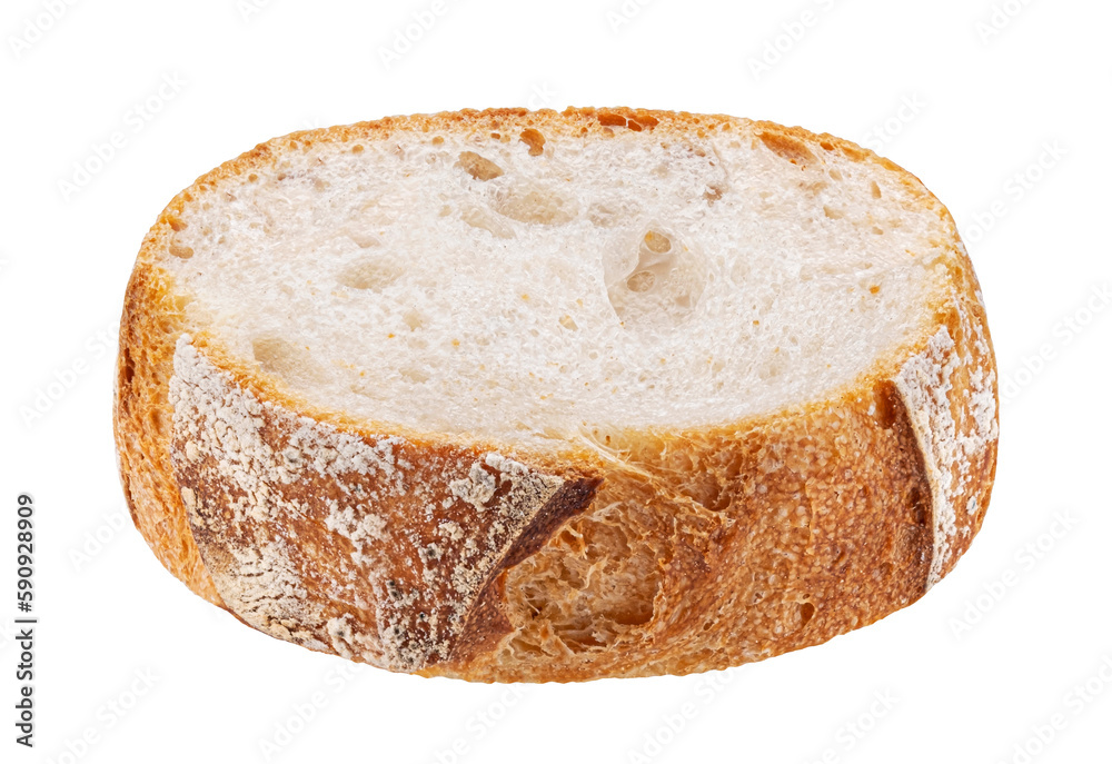 Baguette slice isolated on white background, full depth of field