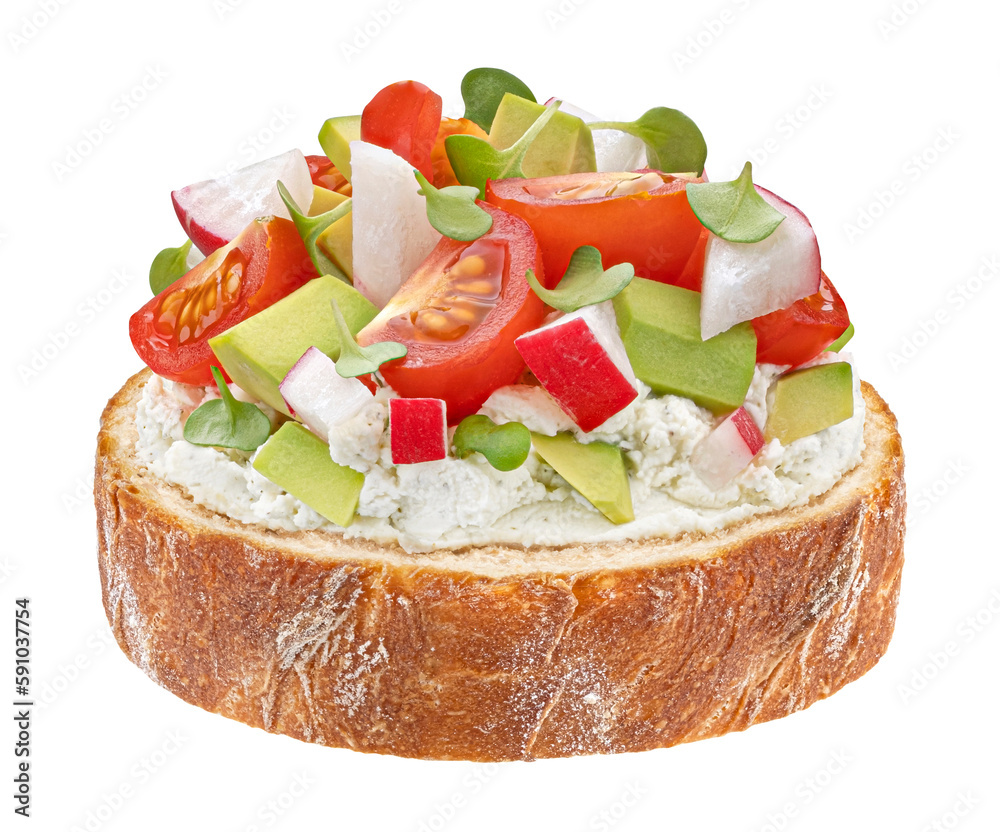 Bruschetta with vegetable isolated on white background