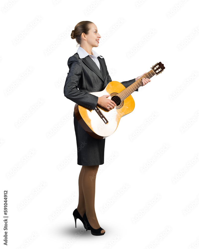 Business woman with acoustic guitar