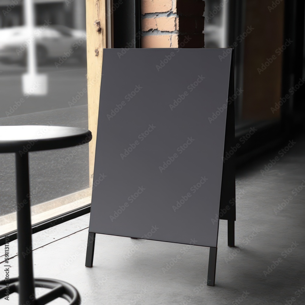 Blank black stand on the background of a cafe, mockup