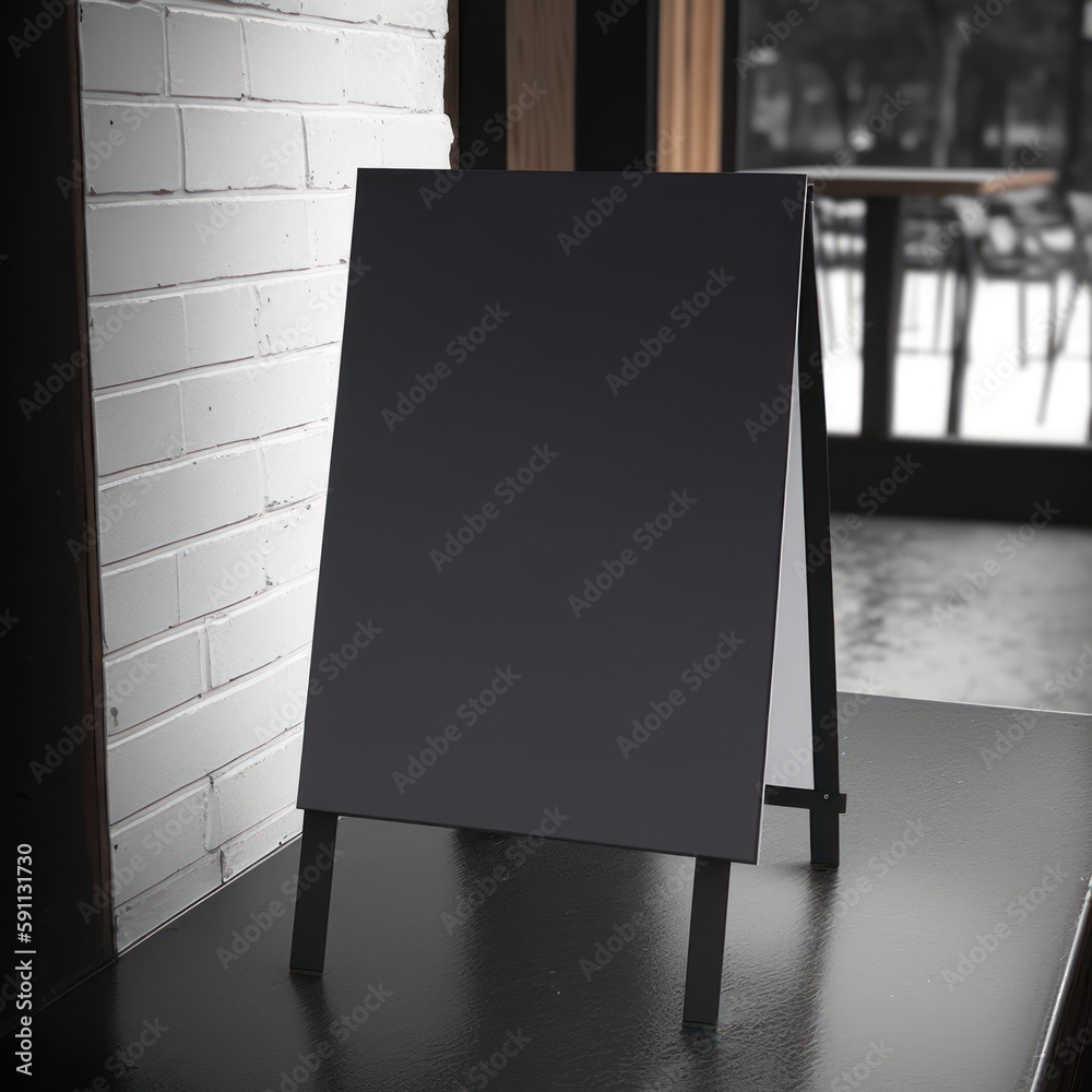 Blank black stand on the background of a cafe, mockup