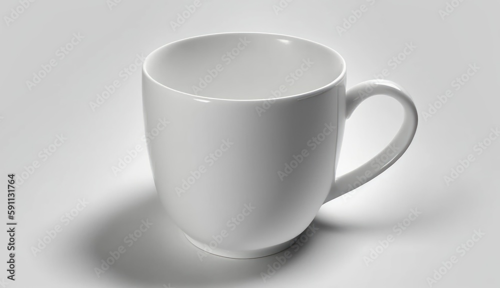 empty white mug on white blank background, mockup