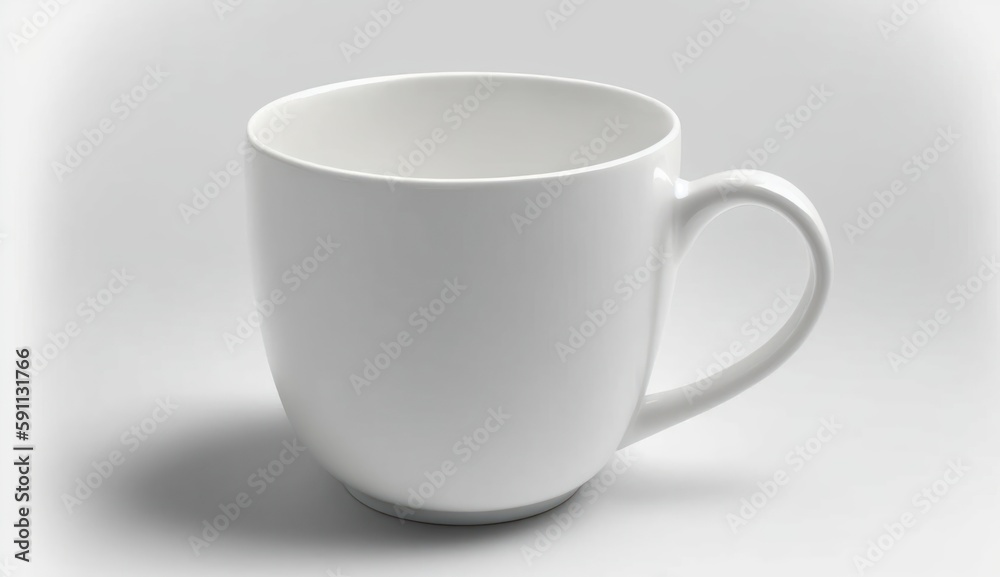 empty white mug on white blank background, mockup