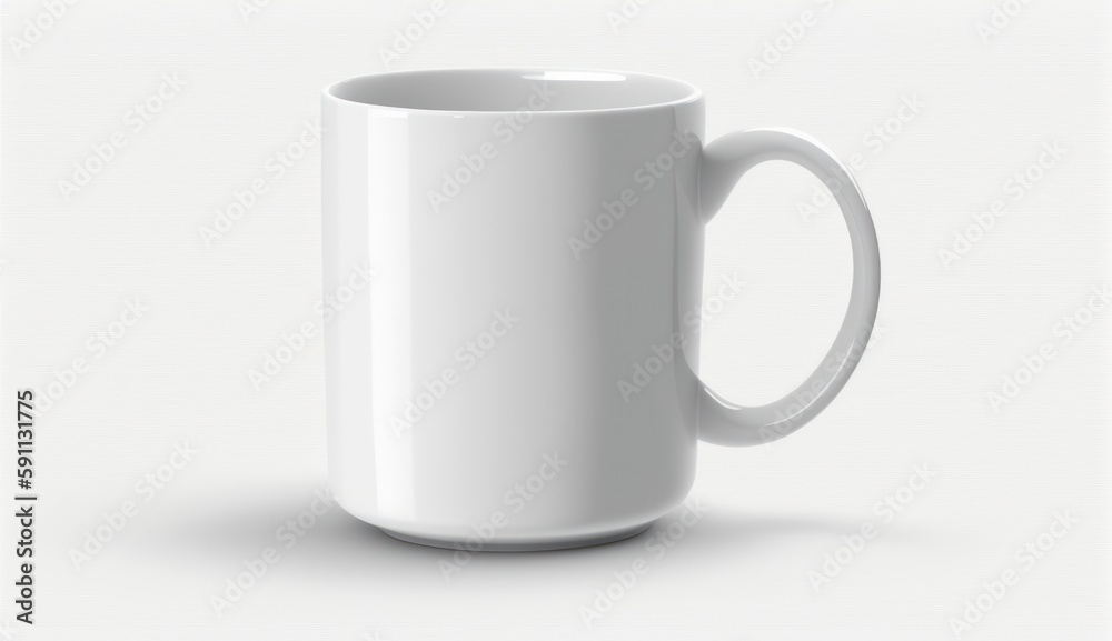 empty white mug on white blank background, mockup