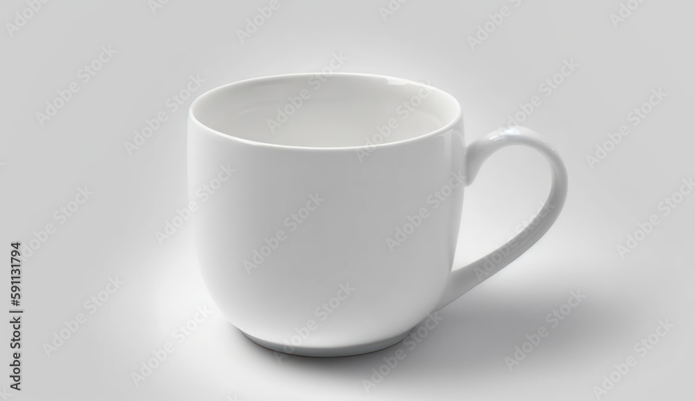 empty white mug on white blank background, mockup