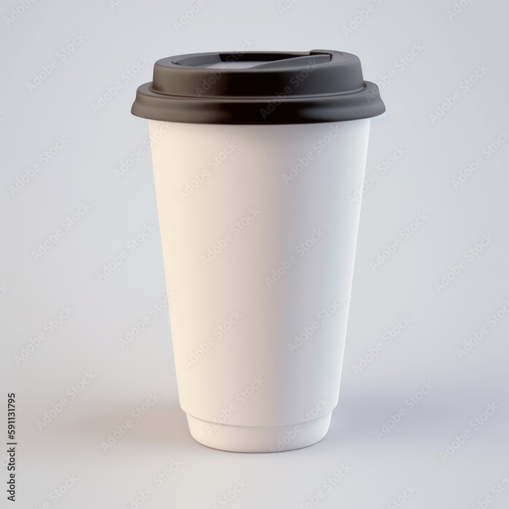 Blank white paper cup for coffee on white blank background, mokup