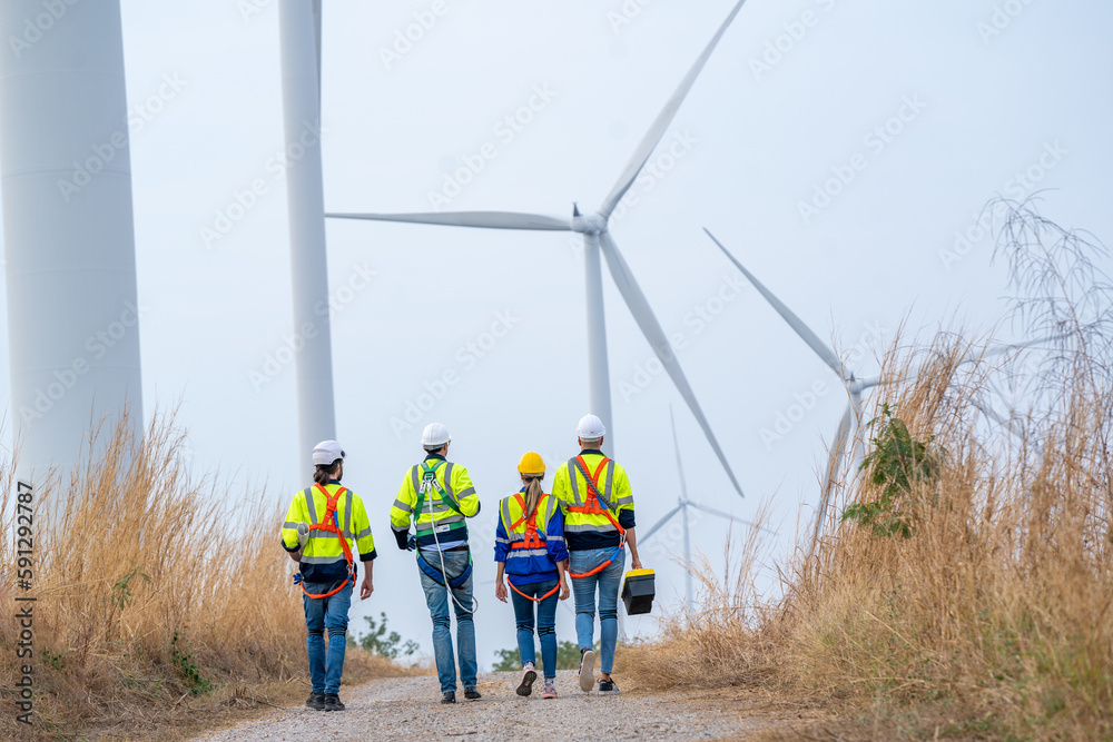 Technician engineers inspection work in wind turbine power generator station,Wind turbine operations