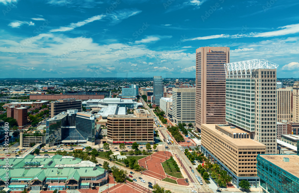 View of the Baltimore cityscape and roadways