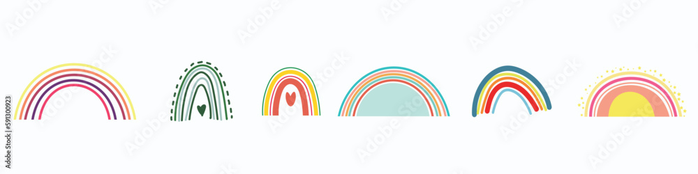 Set of beautiful rainbows on white background