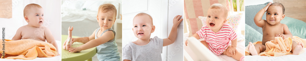 Collage of cute little children at home