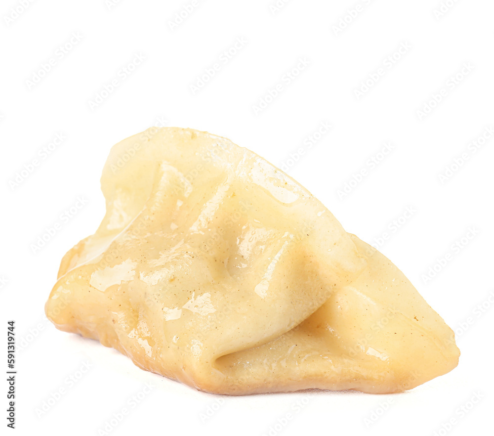 Tasty Chinese jiaozi on white background