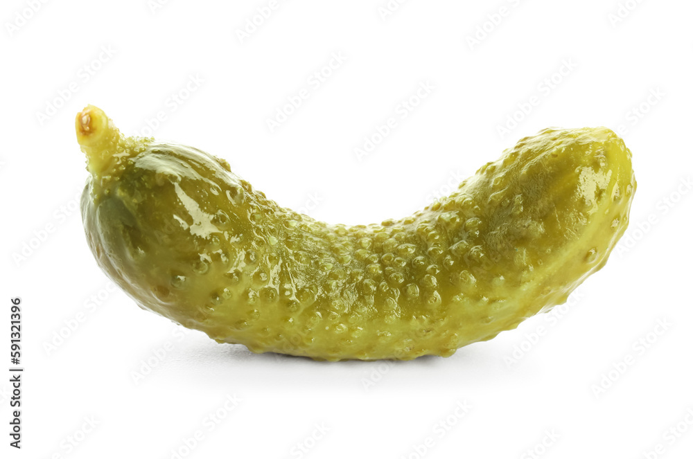 Tasty fermented cucumber on white background