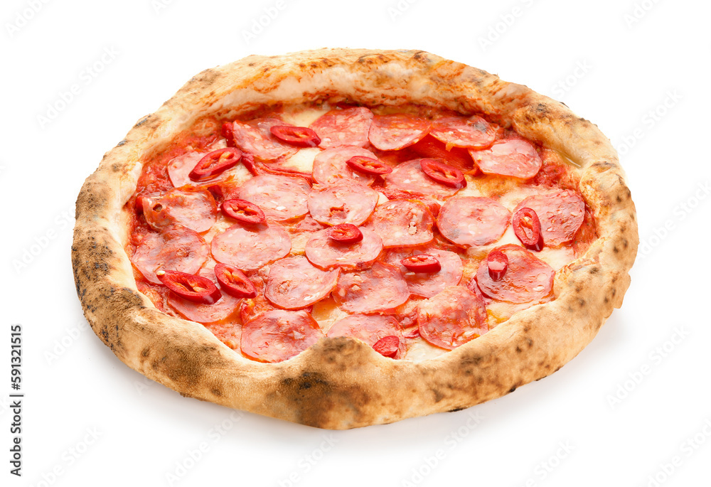 Delicious pepperoni pizza on white background