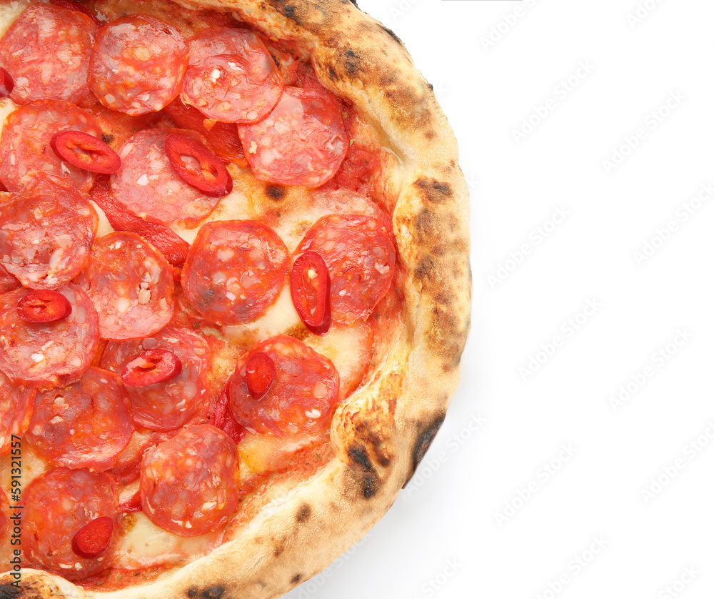 Delicious pepperoni pizza on white background