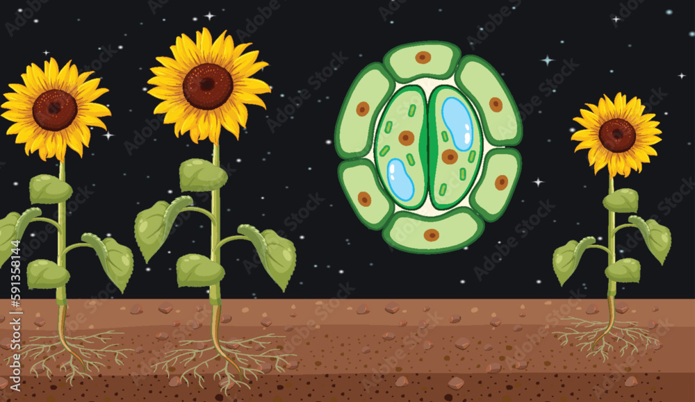 Sunflower with Close Stomata Vector