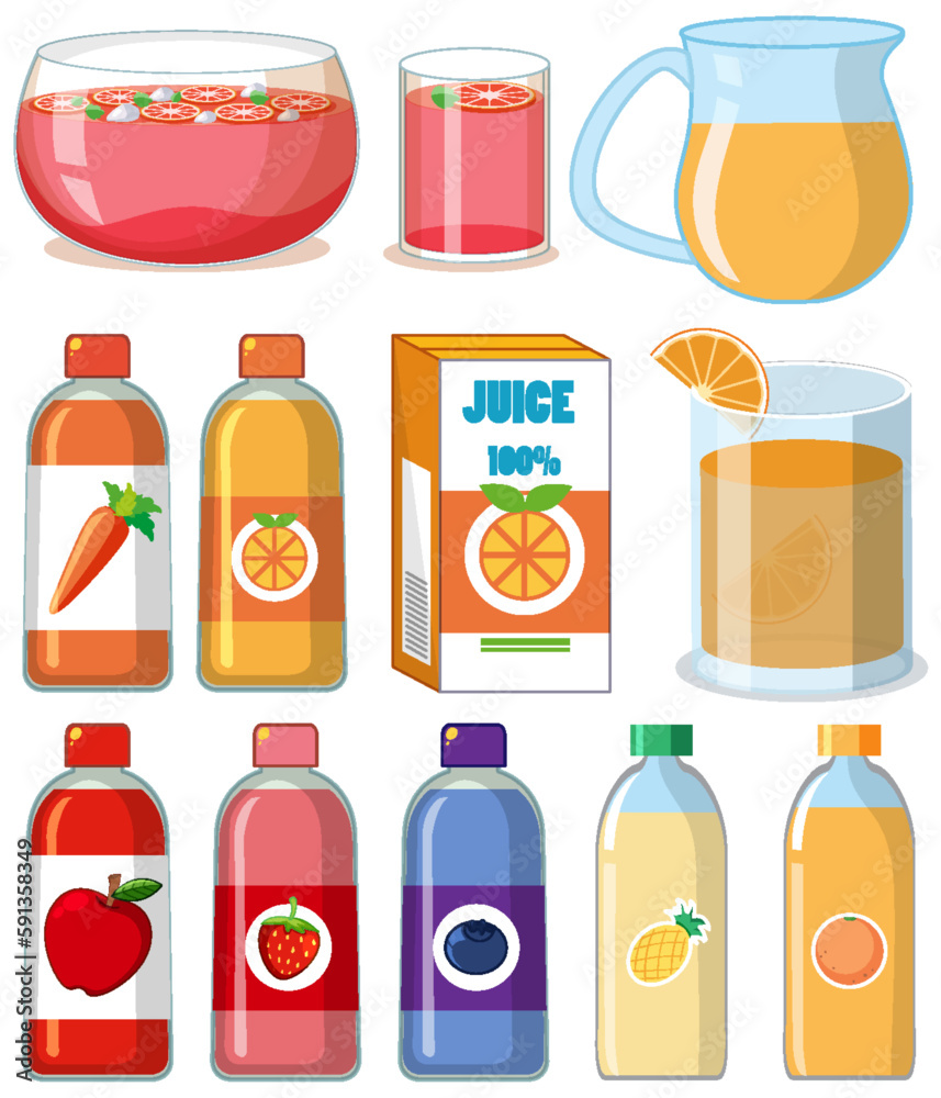 Fruit Juice in Various Packaging Vector Set